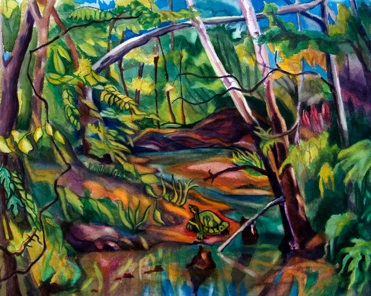 Voice of the Turtle, Missouri Wine Country, Creek, Allegorical Painting, Watercolor Painting, Landscape, Sycamore Tree